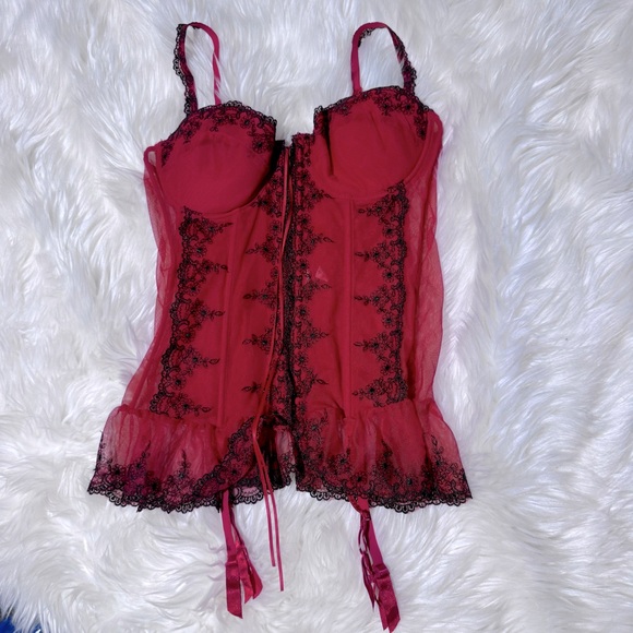La vie en rose red/black mesh lingerie corset size 36C - Picture 1 of 5